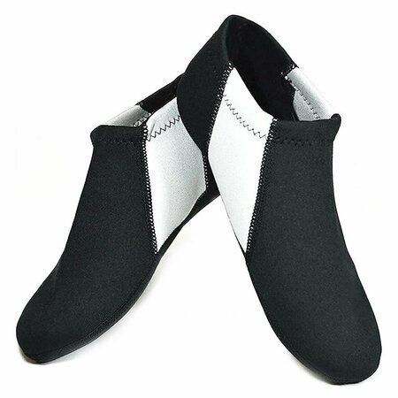 NUFOOT Indoor Footwear, Bootie, Black/Gray Stripe, Large 1030